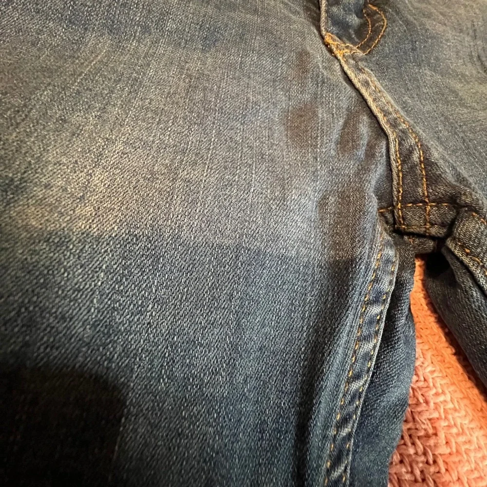 Free People Distressed Skinny Jeans Blue Denim Frayed Hem Size 25‎
